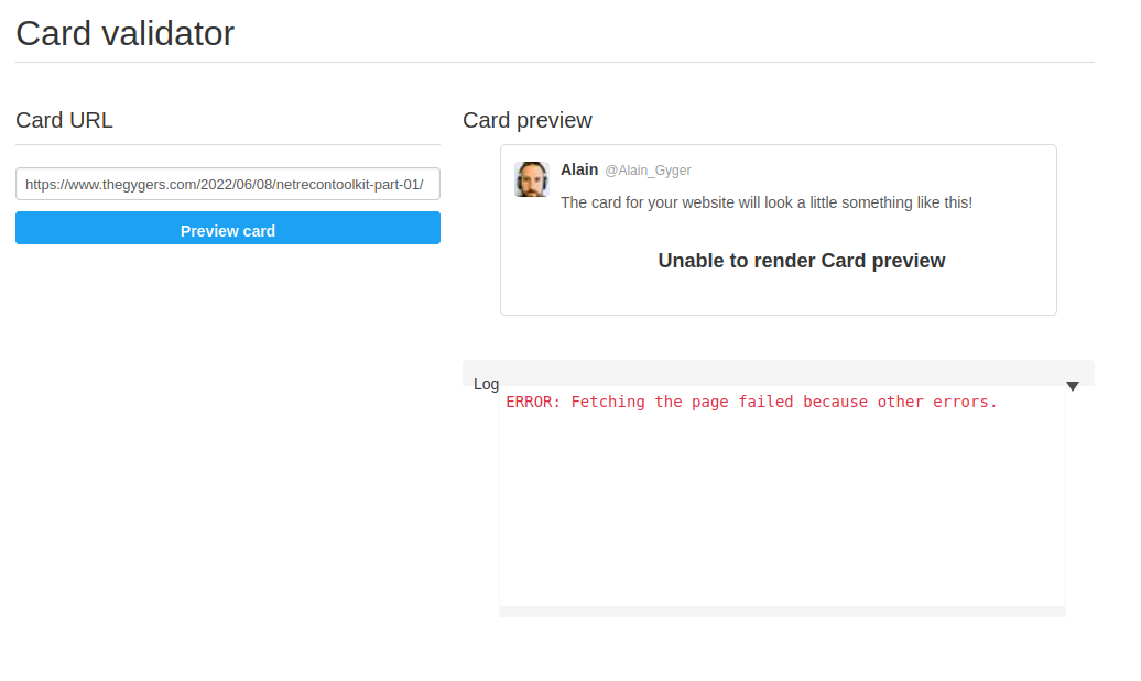 Fixing Twitter Unable to render Card preview Alain Gyger